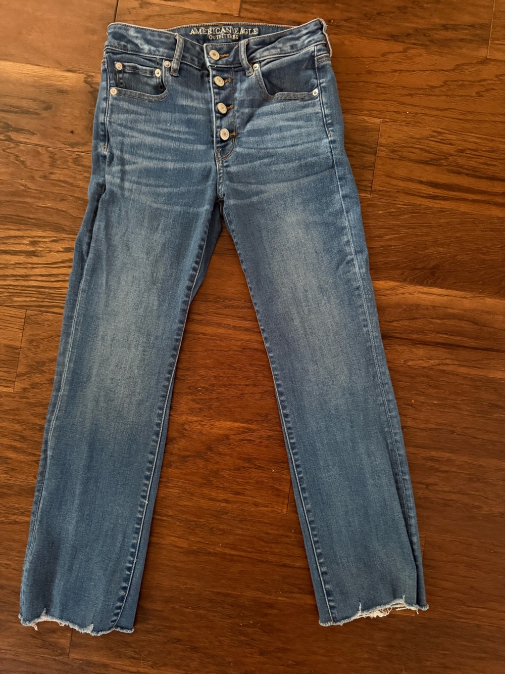American Eagle Outfitters Medium Blue Straight-Leg High-Rise Jeans